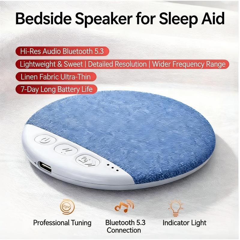 Under Pillow Speaker for Sleeping – Mini Bone Conduction Bluetooth Sleep Aid with Stereo Bass, White Noise, Volume Control, TF Card Support, and Auto-Off Function for Deep Sleep